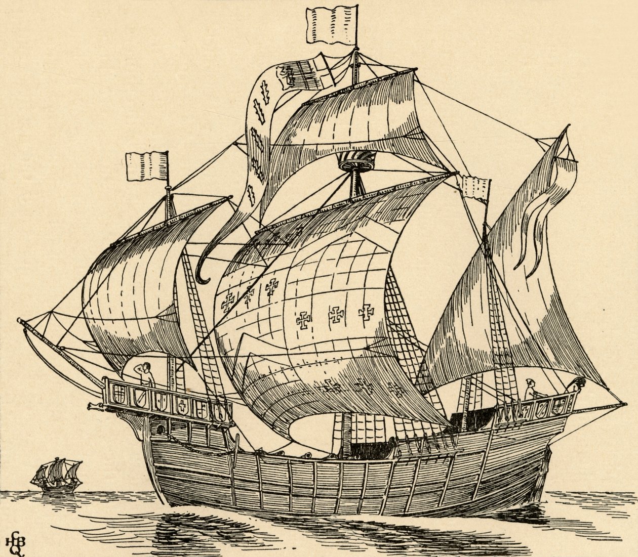Um navio da época de Cristóvão Colombo, 1931 de Charles Henry Bourne Quennell