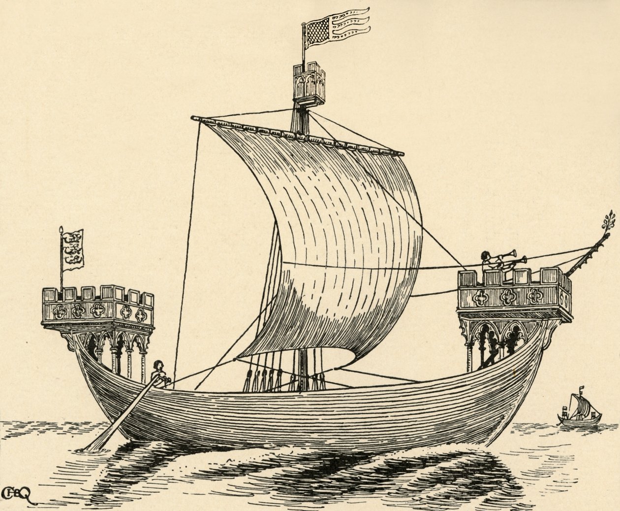 Um navio da época de Edward I. baseado no selo de Dover, 1284, 1931 de Charles Henry Bourne Quennell