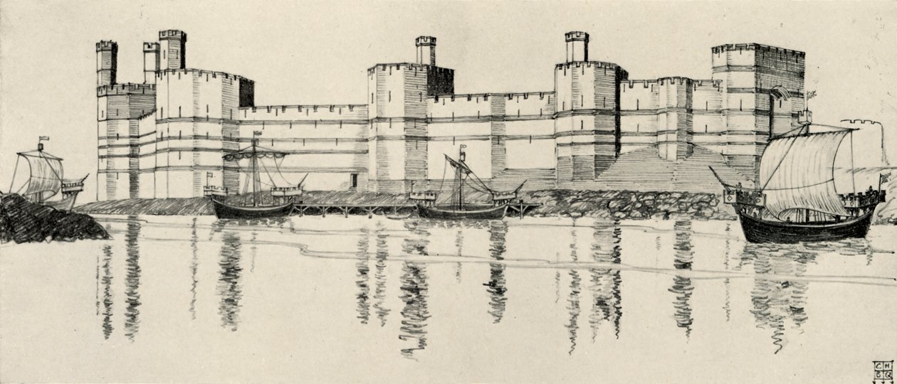 Exterior do Castelo de Caernarvon, Gales do Norte, 1931 de Charles Henry Bourne Quennell