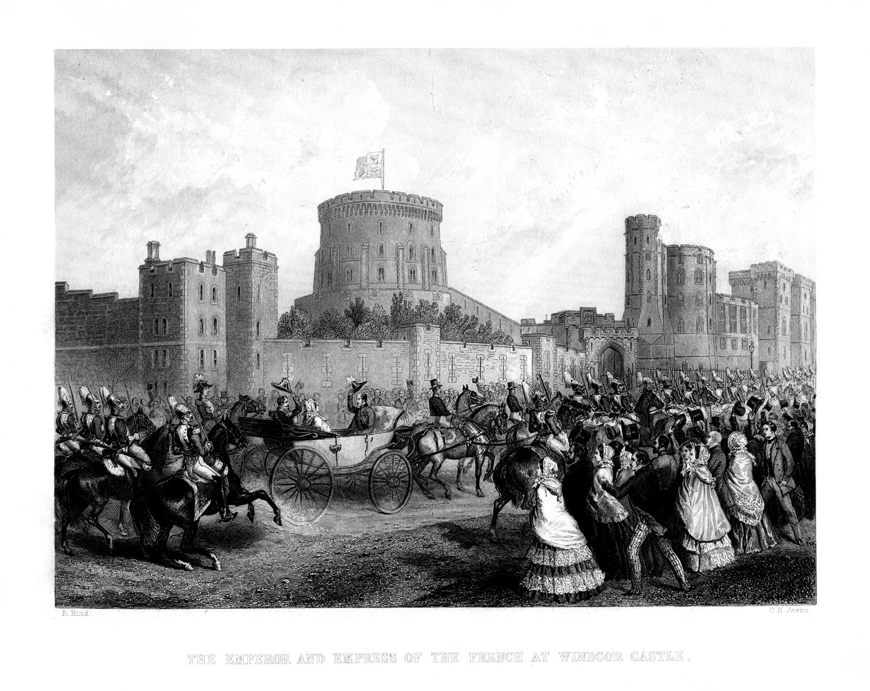O imperador e a imperatriz dos franceses no castelo de Windsor, 1855, 1875. de Charles Henry Jeens