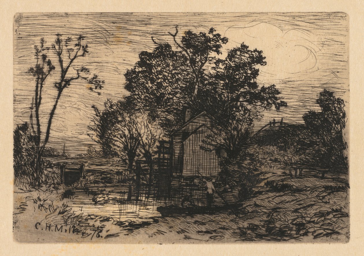 [Chalé e duas figuras em um barco], 1878. de Charles Henry Miller