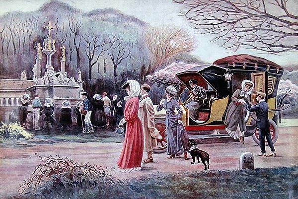 Viajantes parando para rezar antes de um calvário na Bretanha no dia da Páscoa de Charles Henry Tenre