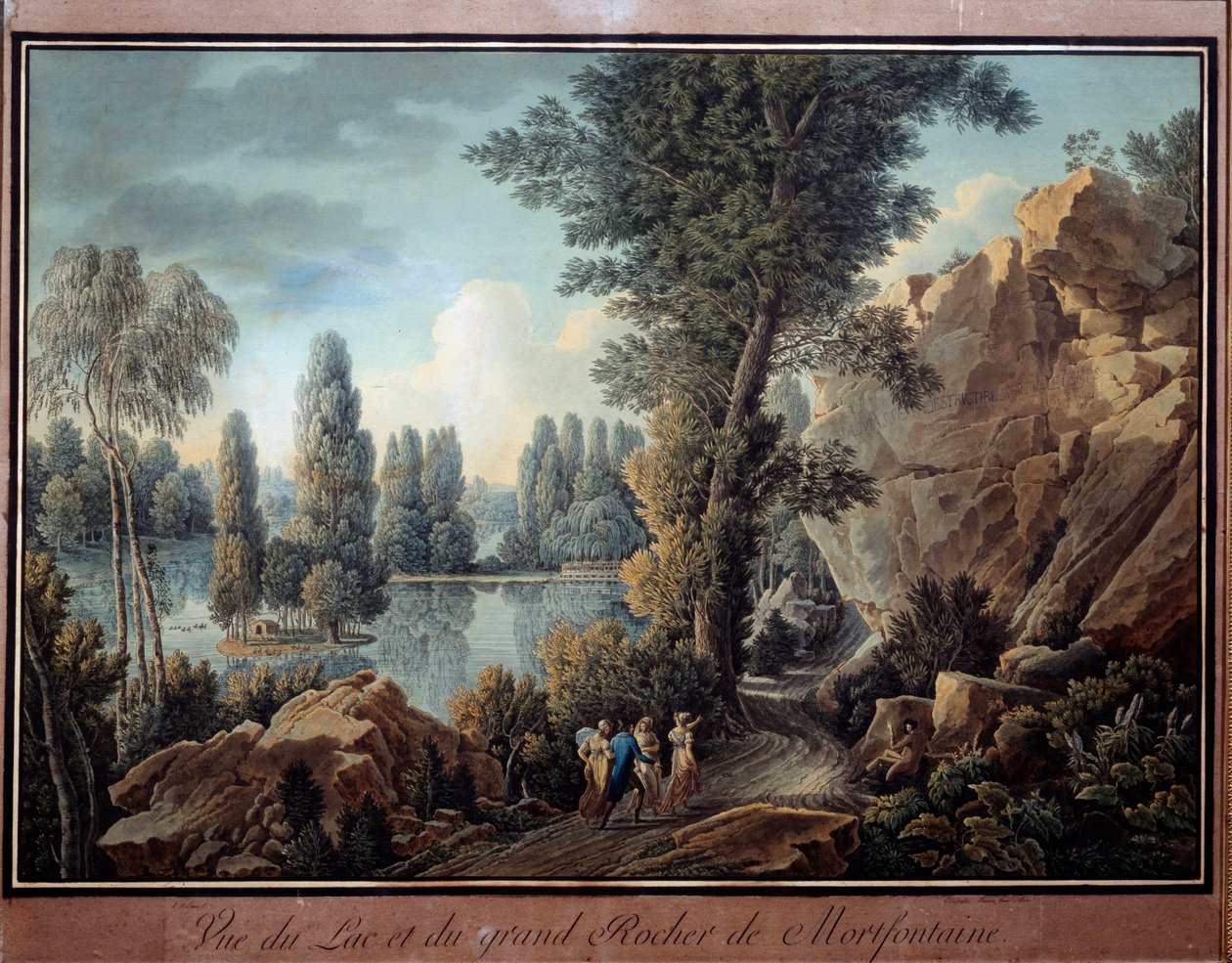 Le grand rock et le lac du parc de Mortefontaine Watercolour de Charles Hippolyte Cassas (1800-1846) Paris do século XIX, Musee Marmottan de Charles Hippolyte Cassas