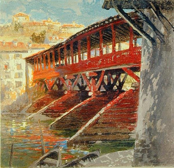 Ponte degli Alpini, Bassano del Grappa, c.1910 (impressão em relevo) de Charles Hodge Mackie