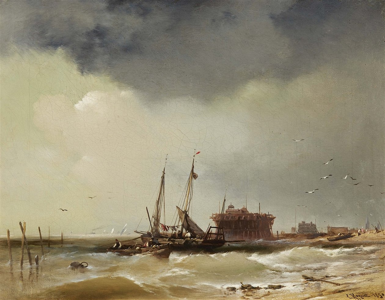 Barcos de pesca a aterrar numa praia de Charles Hoguet