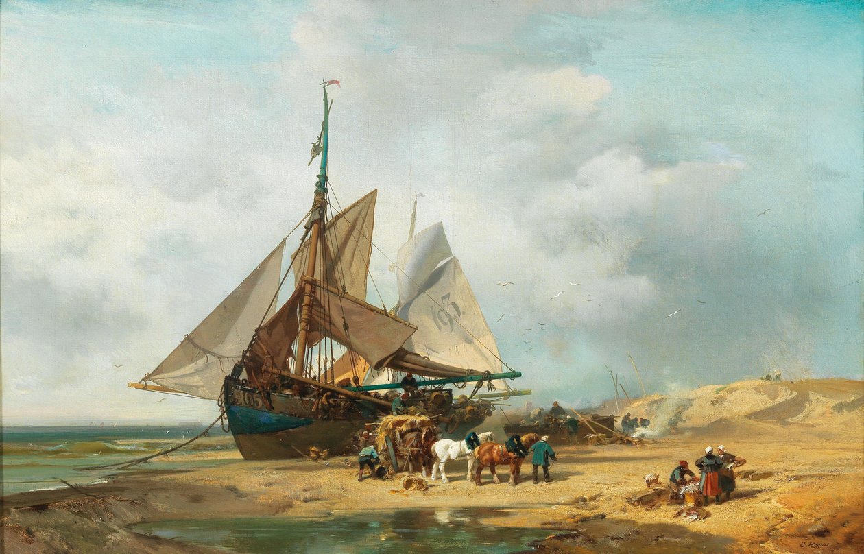 Alemão: Entladung der Segelschiffe Descarregamento do navio à vela de Charles Hoguet