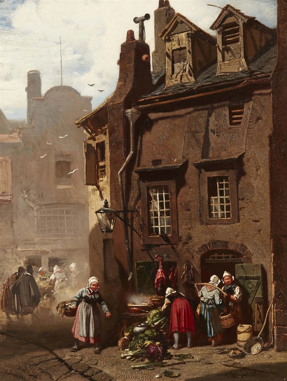 Alemão: Markttreiben in einer mittelalterlichen Stadt Dia de mercado numa cidade medieval de Charles Hoguet