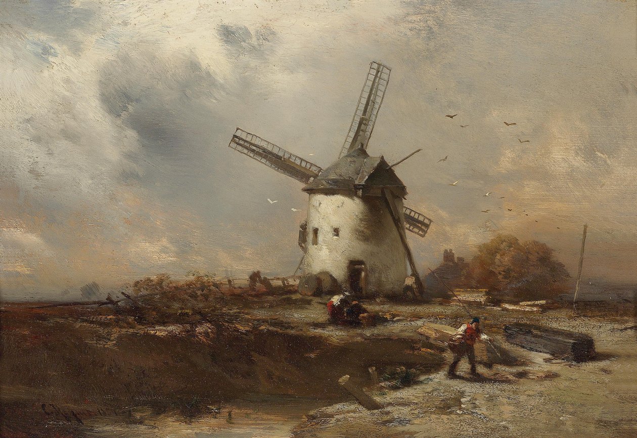 Paisagem com moinho de vento e figuras decorativas de Charles Hoguet