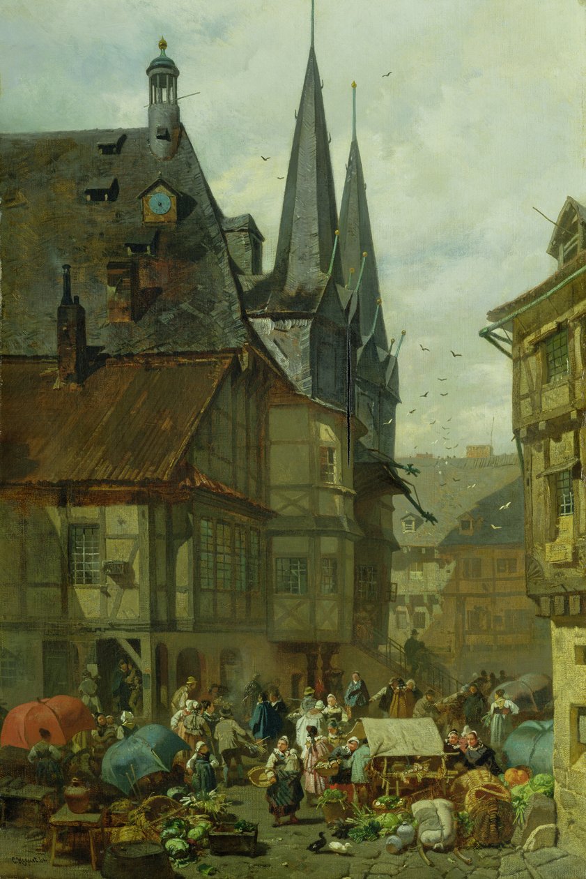 O mercado em Wernigerode, 1861 de Charles Hoguet