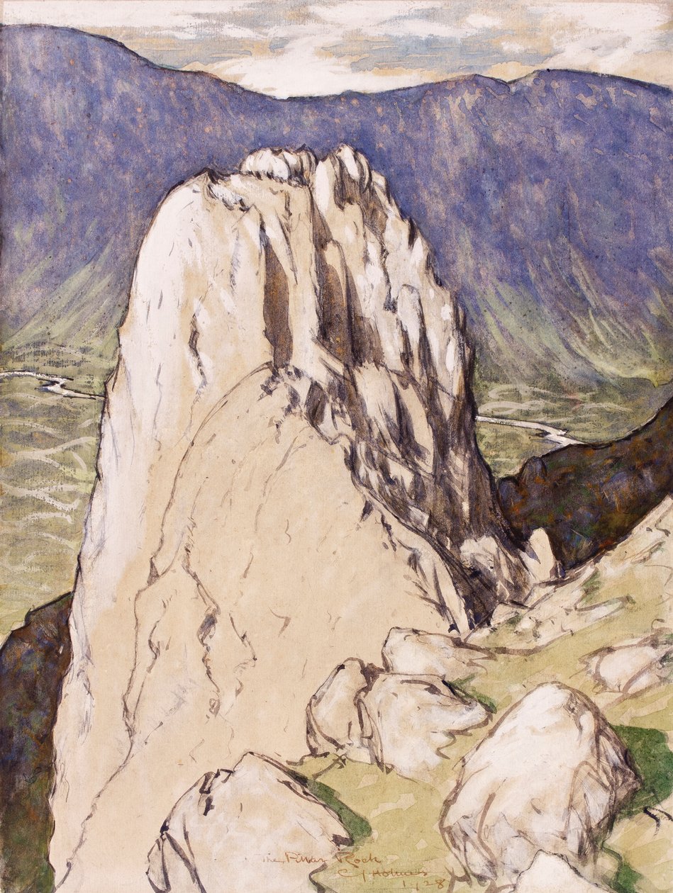 The Pillar Rock, 1928 (tinta, wc e guache sobre papel) de Charles John Holmes