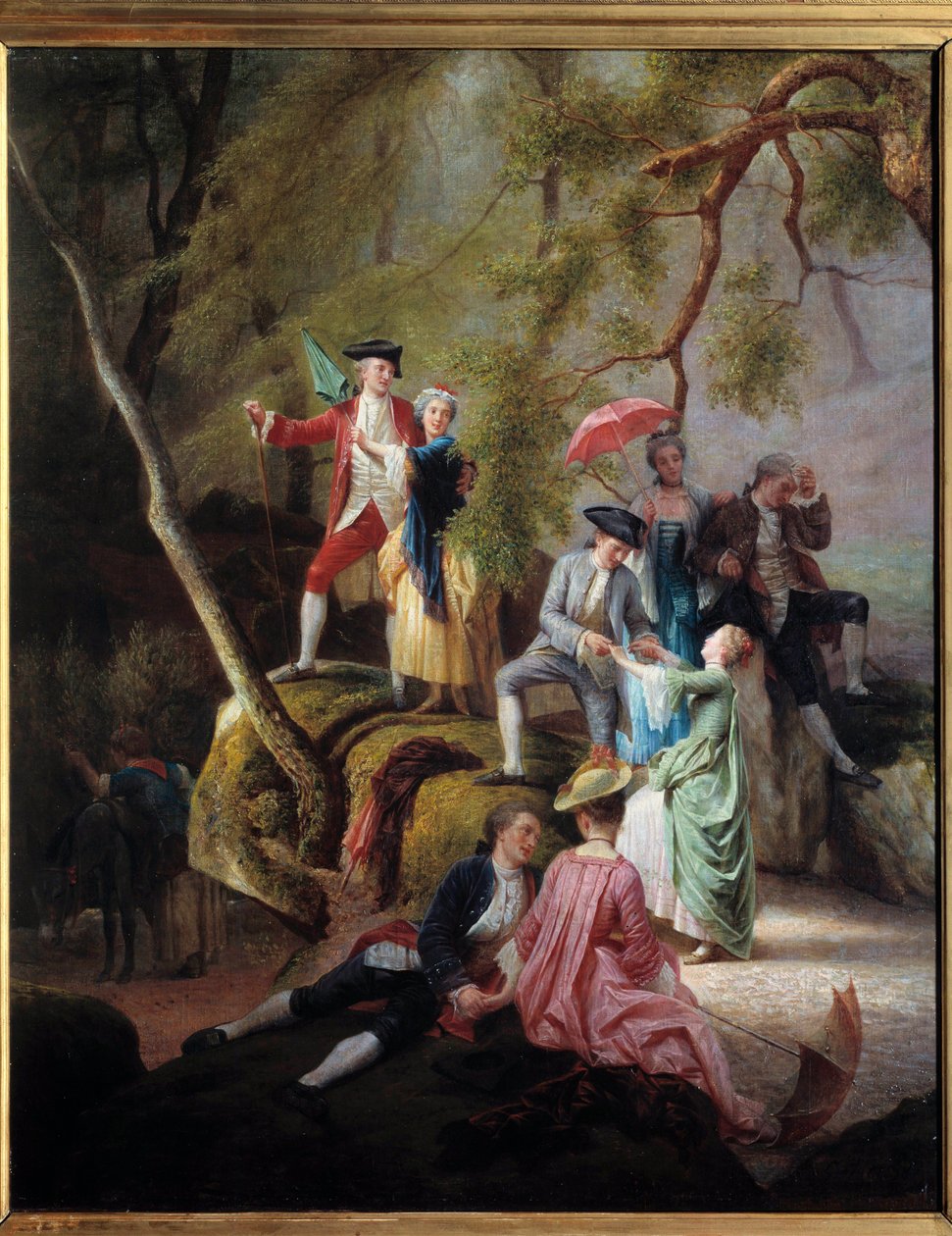 Entretenimento campestre Gallant Scene durante uma caminhada de nobres. Pintura de Charles Gustave Housez (1822-1880) Século XIX. Coleção particular de Charles Housez