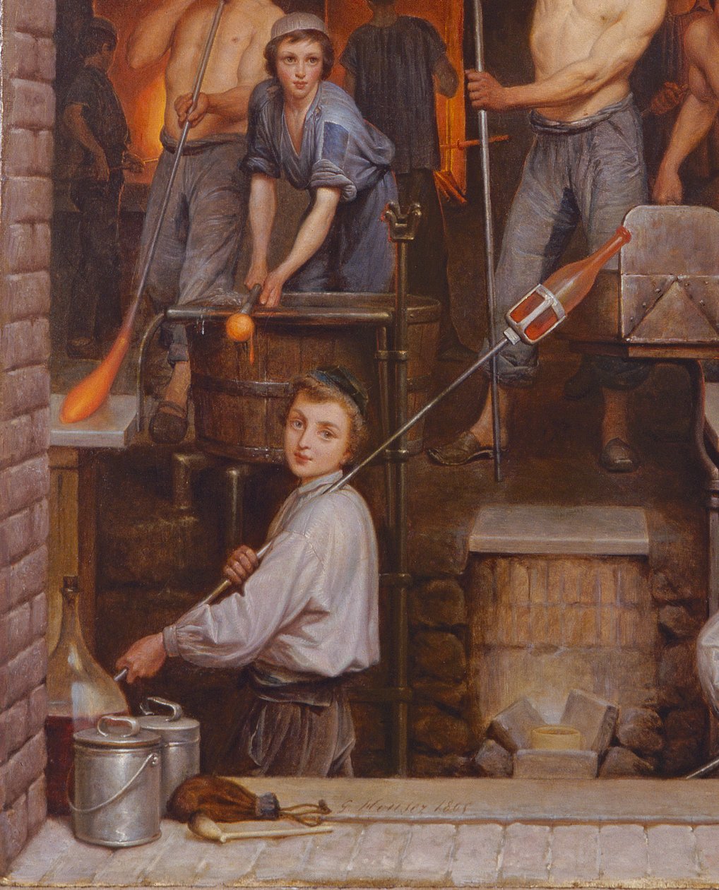 Interior de uma fornalha, 1865 óleo sobre tela detalhe de 191514 de Charles Housez