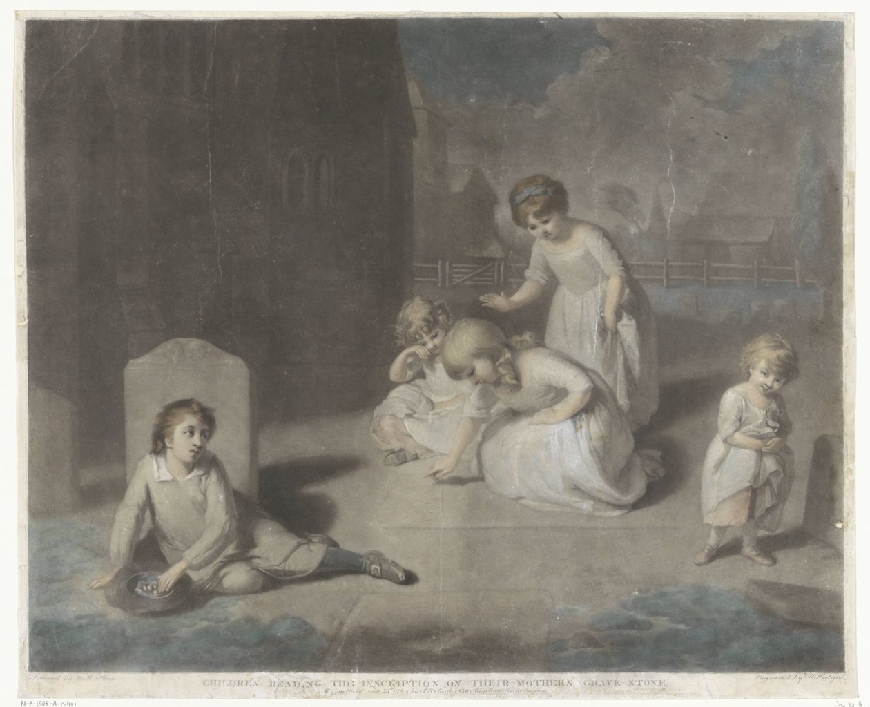Kinderen op een begraafplaats
Crianças que lêem a inscrição na pedra tumular da sua mãe (título no objecto) de Charles Howard Hodges