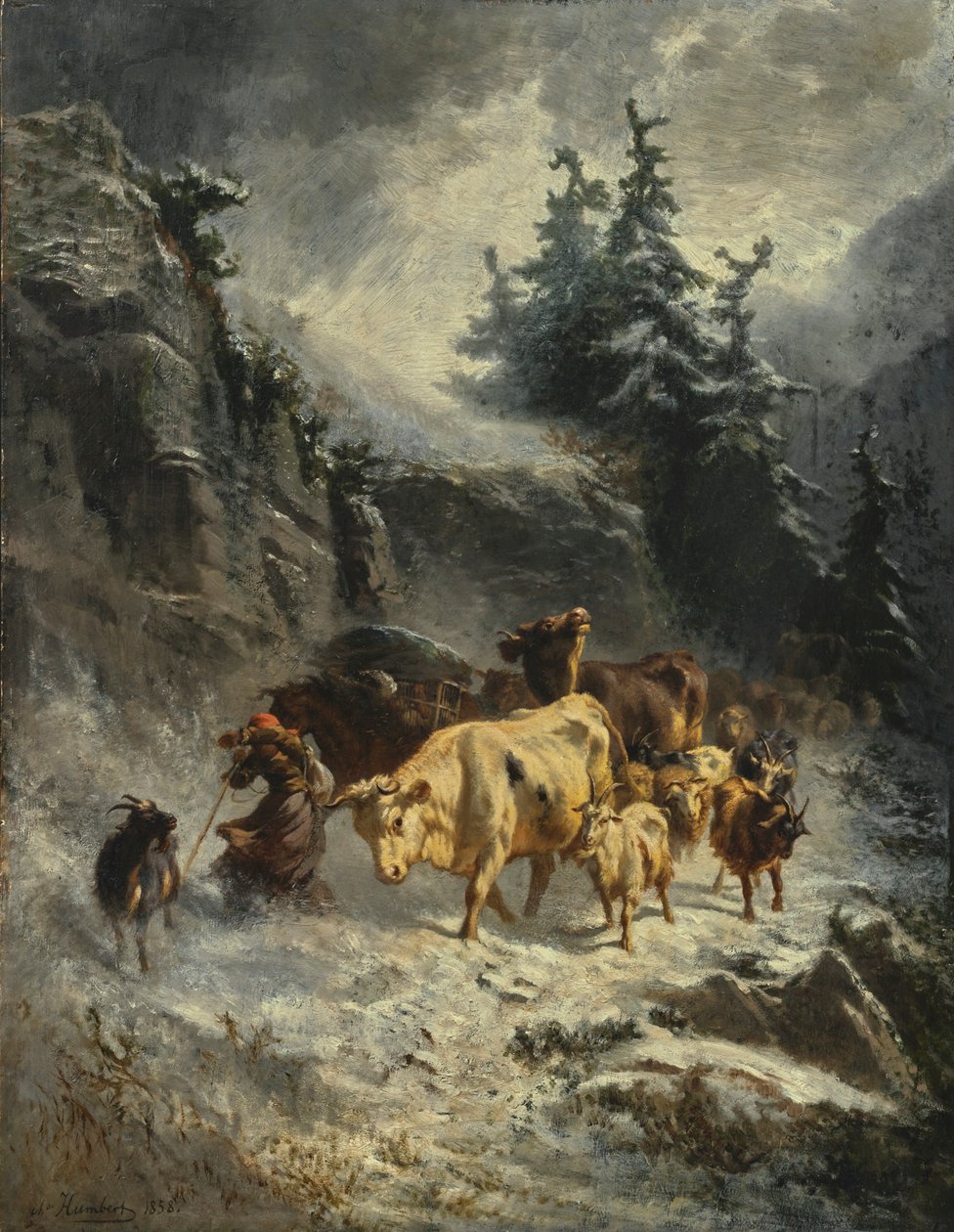 Francês: Troupeau dans une tempête de neige Manada numa tempestade de neve de Charles Humbert
