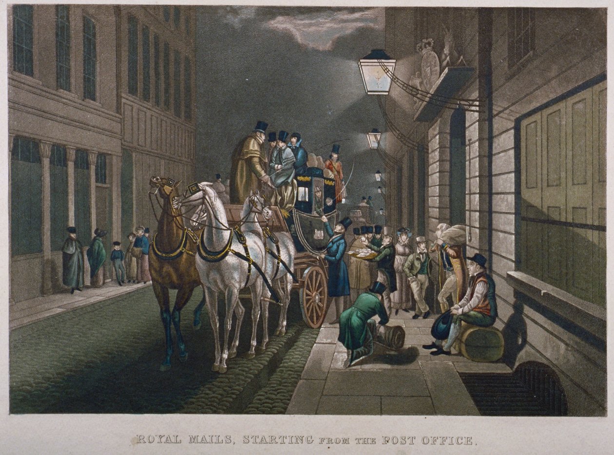 Treinador de correio fora do General Post Office, Lombard Street, City of London, 1827 de Charles Hunt