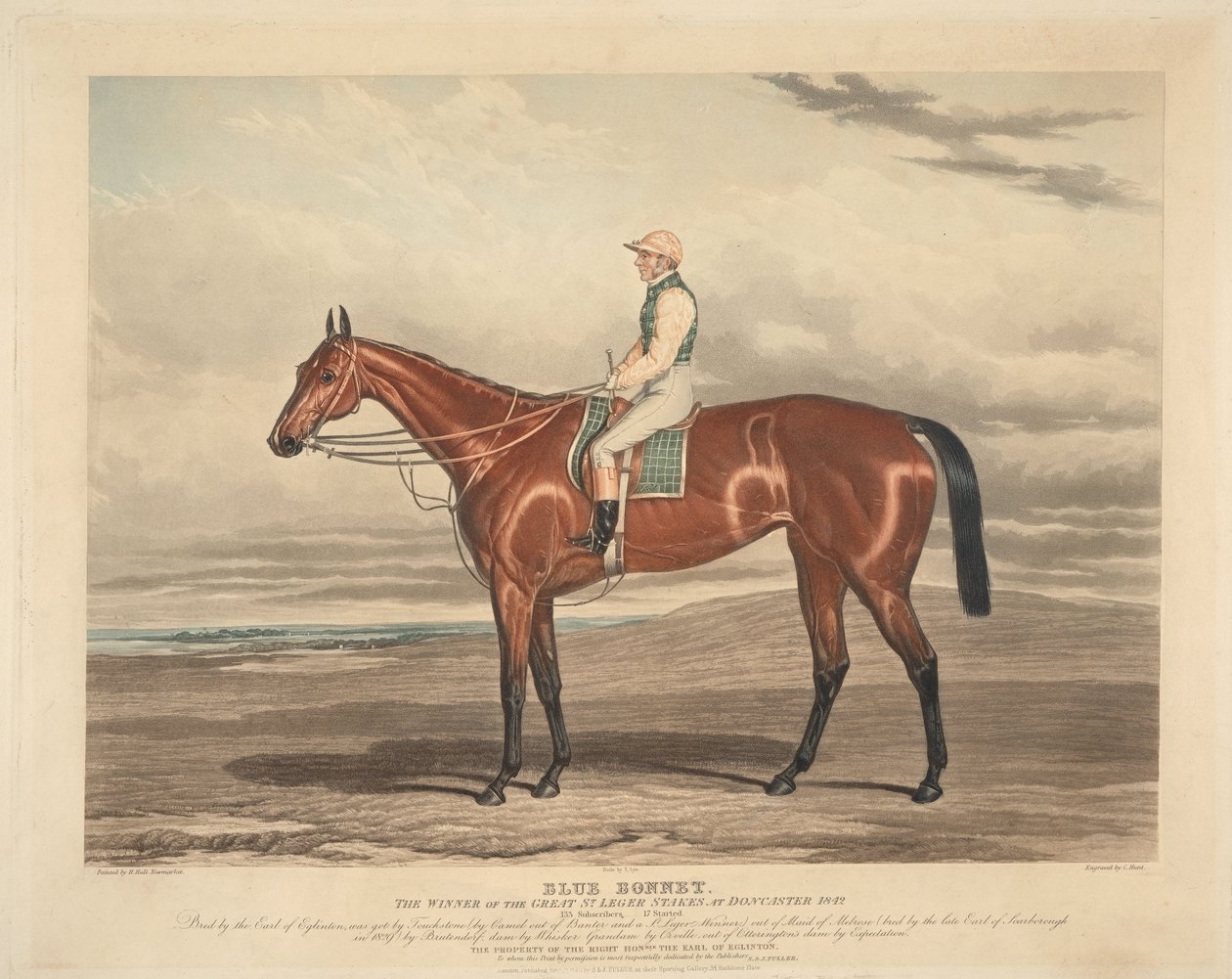 Corridas: Blue Bonnet. O vencedor das grandes St. Leger Stakes em Doncaster em 1842 de Charles Hunt