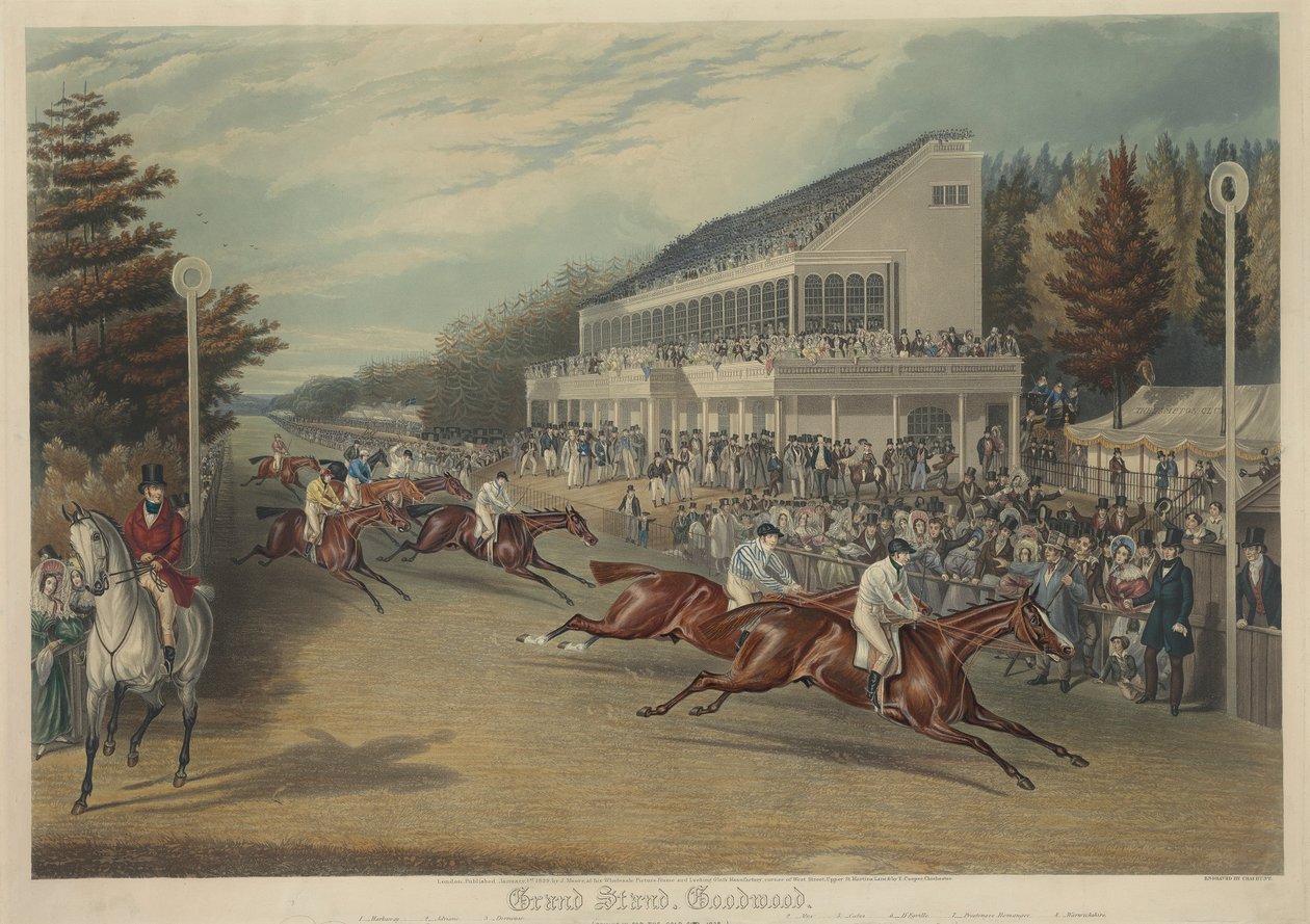 Corrida: Grand Stand, Goodwood (Vindo para a Taça de Ouro-1838) de Charles Hunt