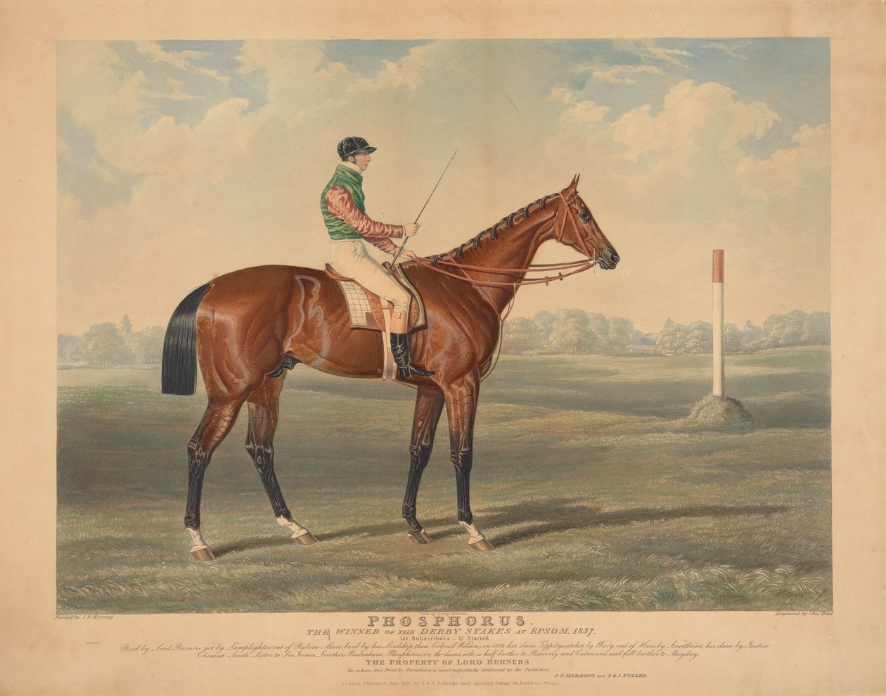 Corrida: "Phosphorus", montado por George Edwards, vencedor das Derby Stakes em Epsom, 1837 de Charles Hunt