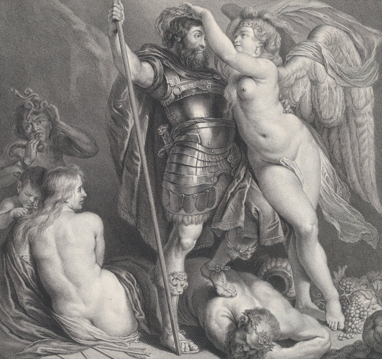 Herói coroado por Vitória, que coloca uma coroa de louros na cabeça, Vênus e Cupido em..., ca. 1735-61. de Charles Hutin