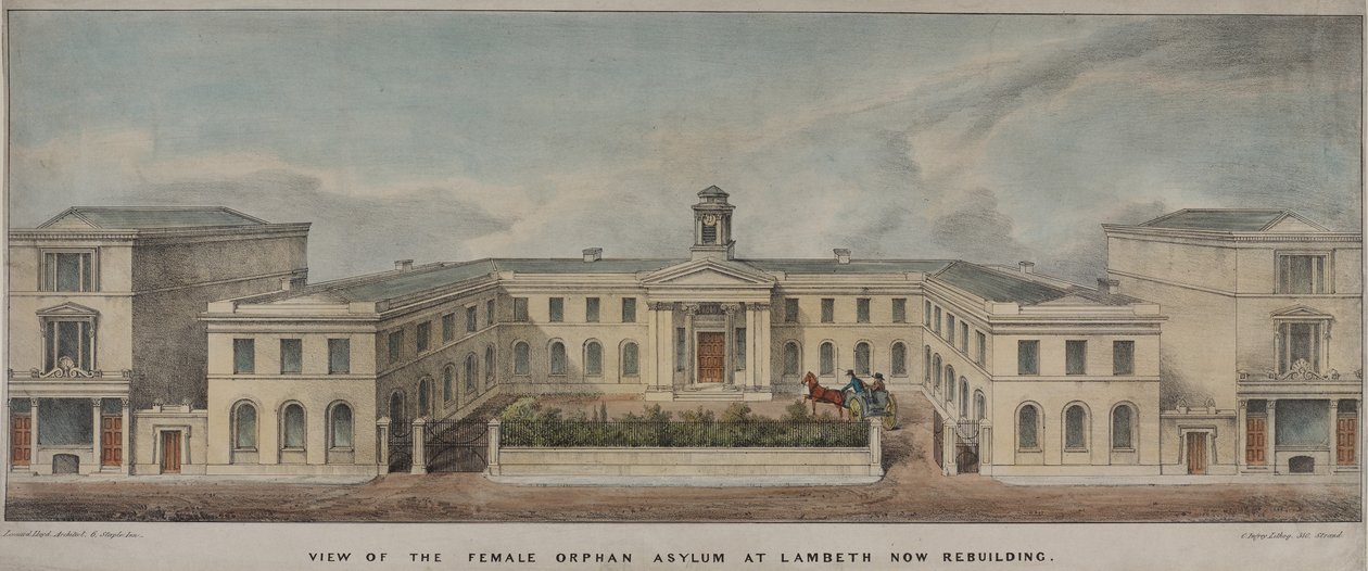O Asilo Lambeth para Meninas, fundado em 1758, c.1840 (cor litho) de Charles Ingrey