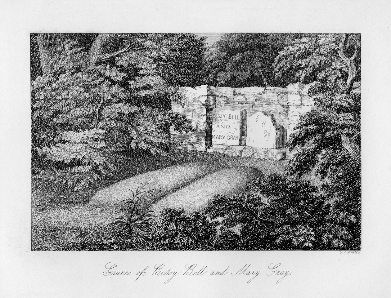 Túmulo de Bessy Bell e Mary Gray, perto de Perth, 1840. de Charles J. Smith