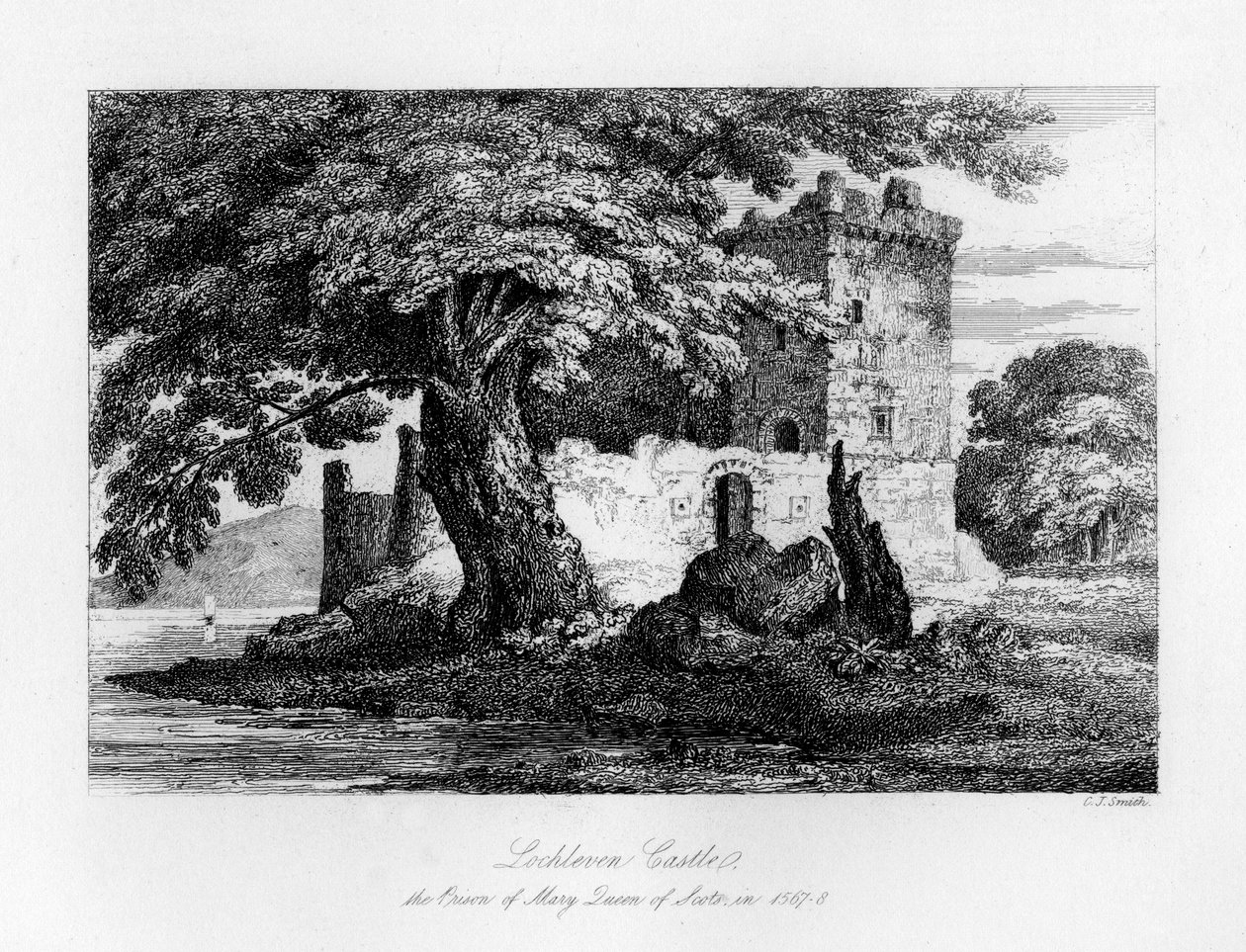 Castelo Lochleven, Escócia, prisão de Maria, rainha da Escócia, 1840 de Charles J. Smith