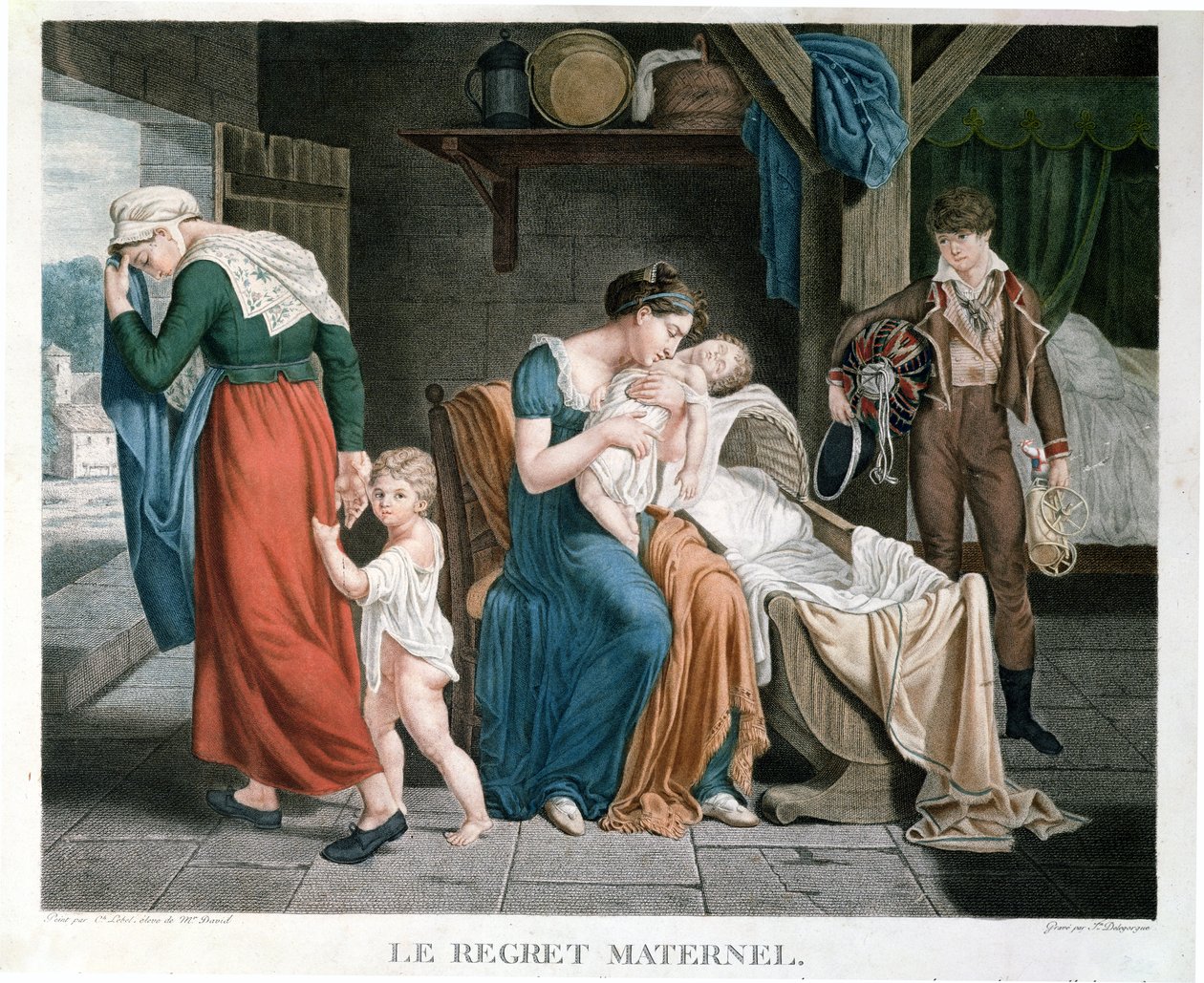 A morte do bebê colocado sob os cuidados de uma enfermeira, gravada por Delegorgue (gravura a cores) de Charles Jacques Lebel