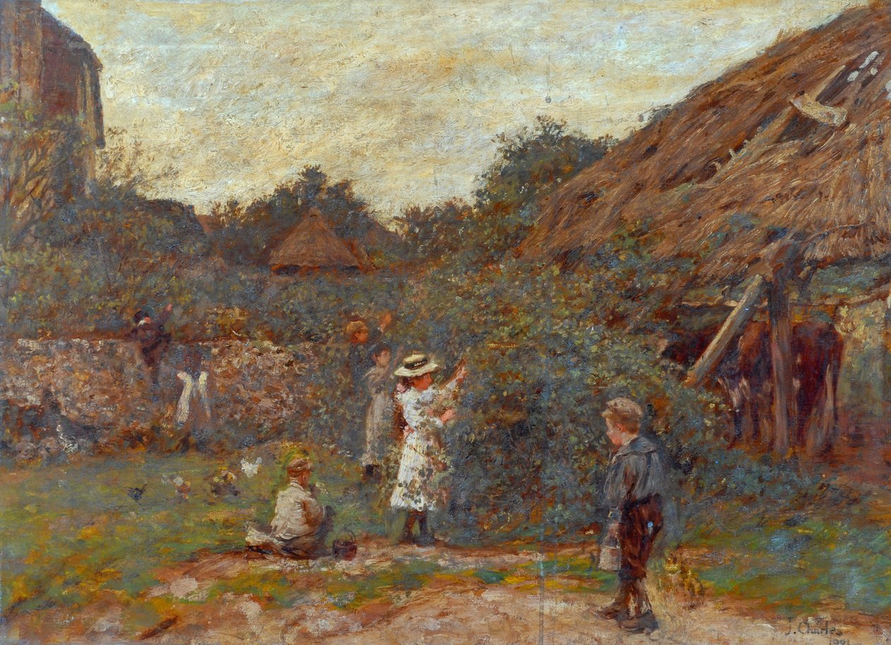 Cena no quintal com crianças colhendo frutas, 1901 de Charles James