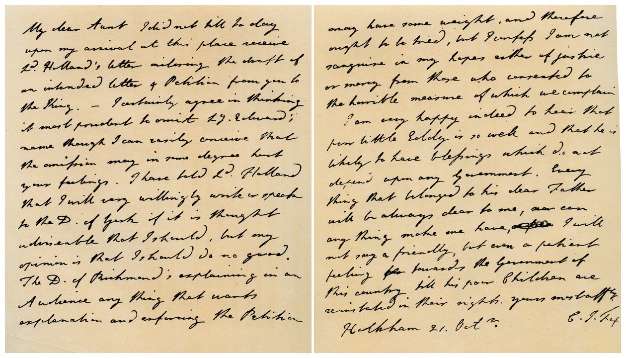 Carta de Charles James Fox a sua tia Emily, 21 de outubro de 1798. de Charles James Fox