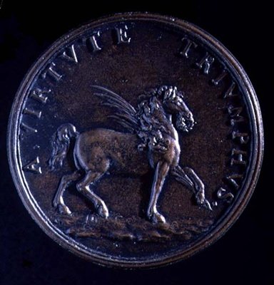 Medalha de retrato de Gian Lorenzo Bernini, o reverso de um cavalo alado de Charles Jean Francois Cheron