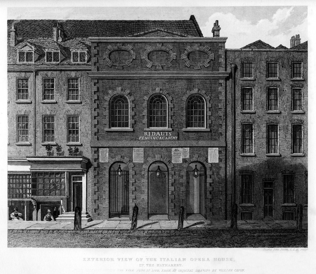 Vista exterior da Ópera Italiana, Haymarket, século XVIII, 1840 de Charles John Smith
