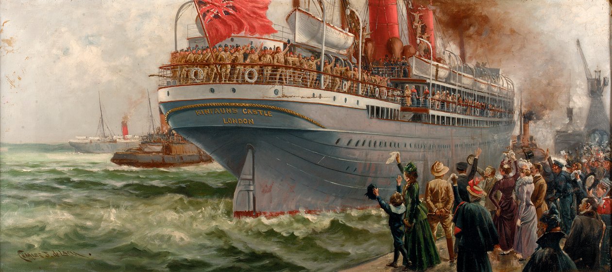 O "Kinfauns Castle" como navio de transporte de tropas, c.1900-05 (Pintura) de Charles John de Lacy