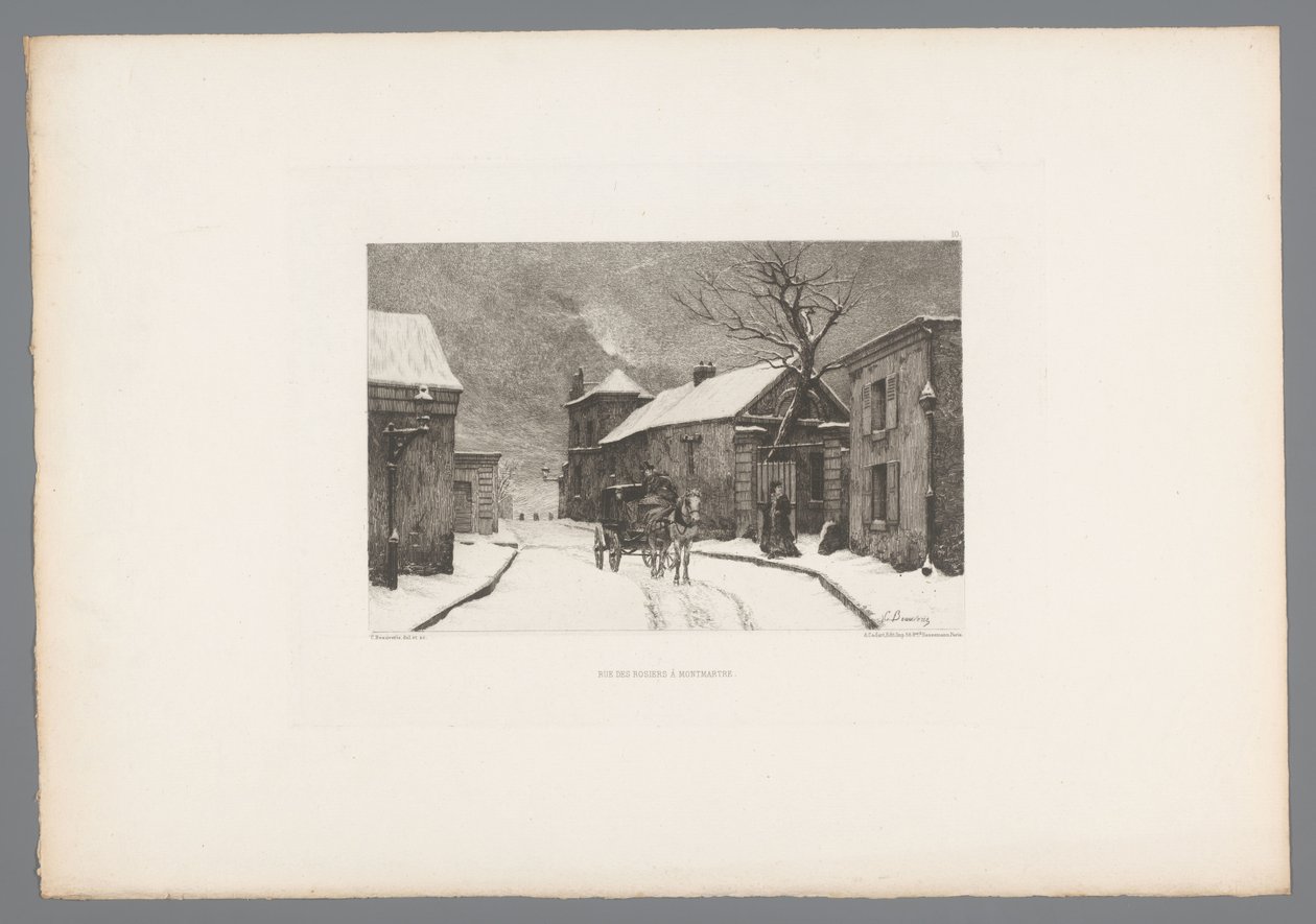 Vista da Rue des Rosiers em Montmartre
Rue des Rosiers em Montmartre (título sobre o objecto)
Gravuras francesas de 1875 (título da série)
L