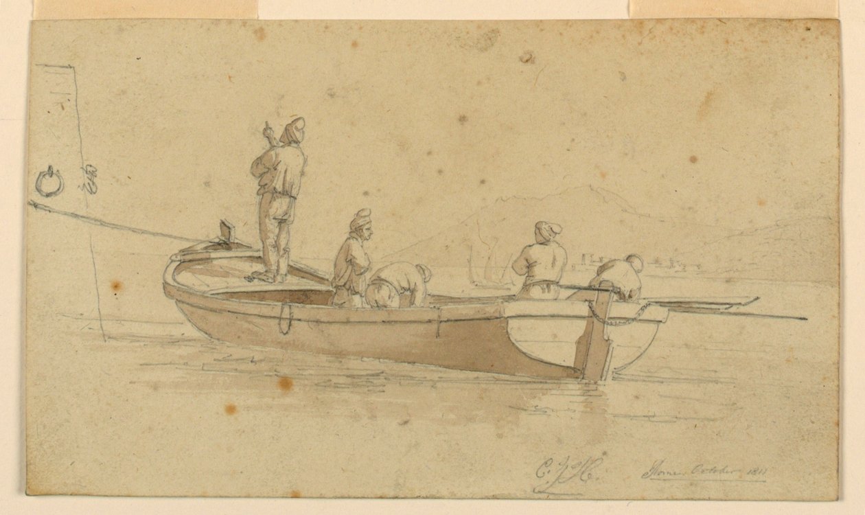 Barco de pesca no lago italiano de Charles Joseph Hullmandel