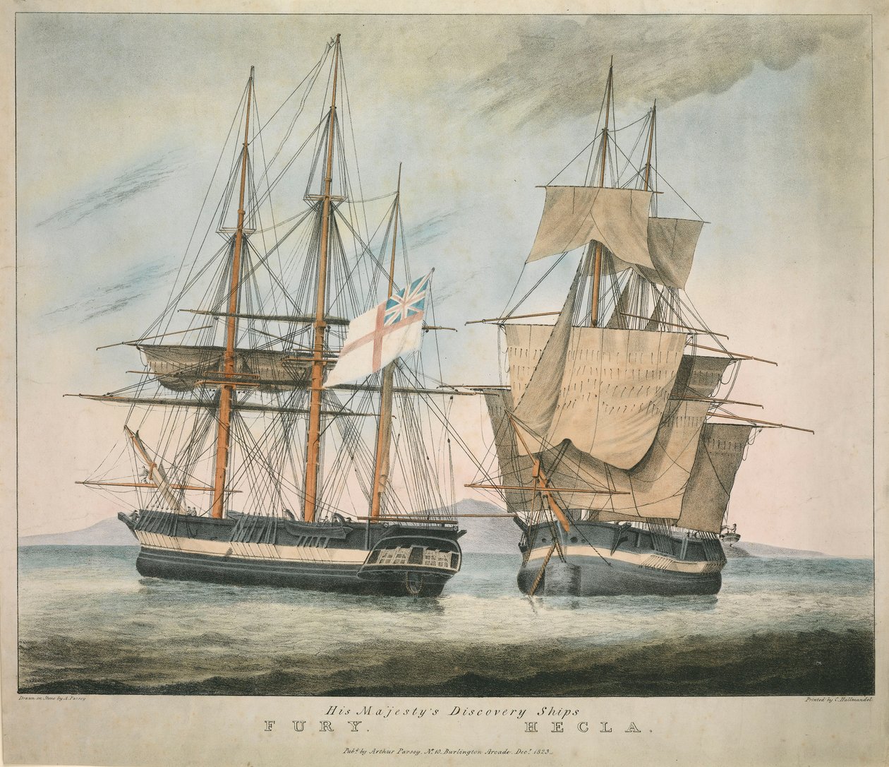 Navios Fury e Hecla dos Descobrimentos de Sua Majestade de Charles Joseph Hullmandel