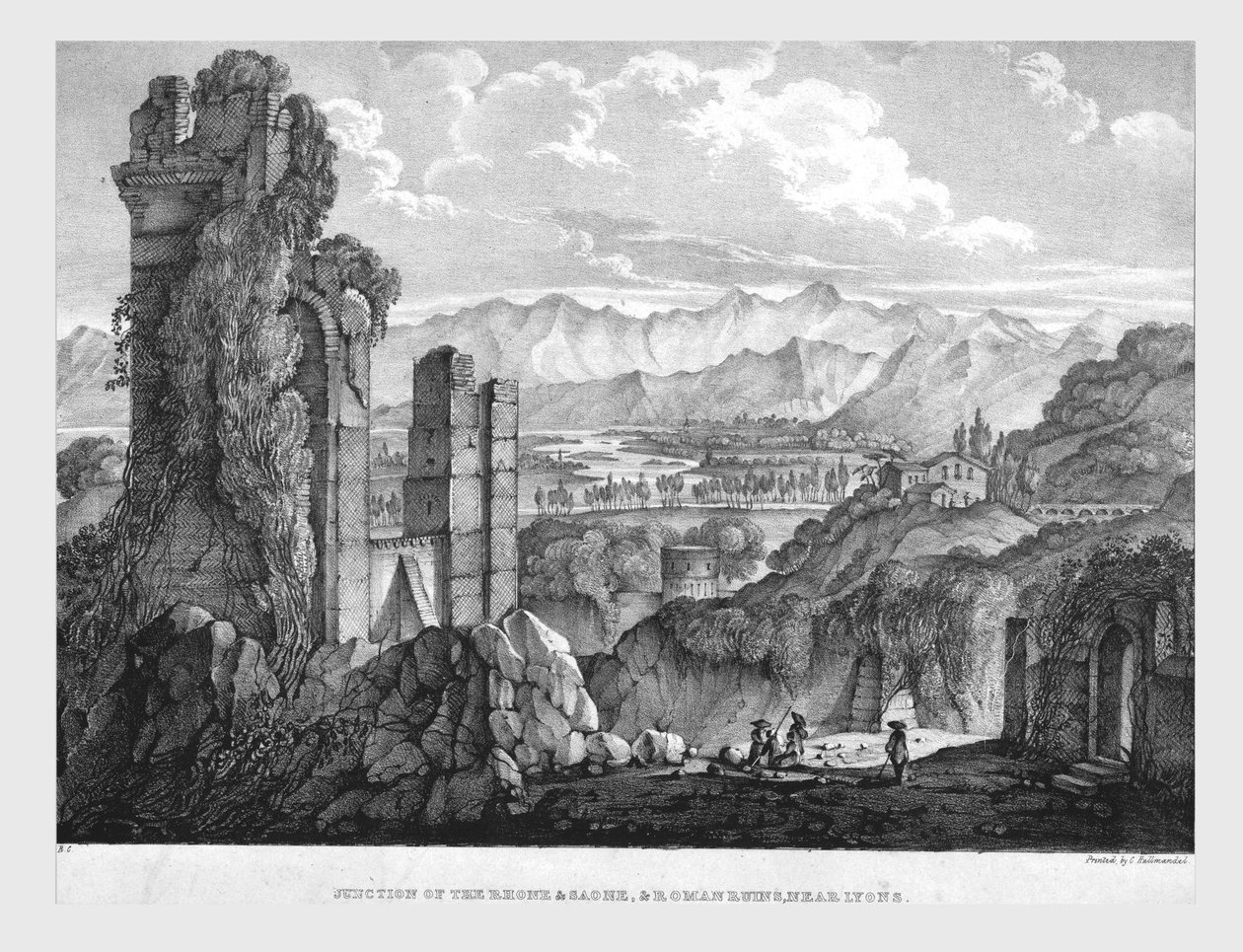 Junção do Ródano e Saone, ruínas romanas perto de Lyon, c1835. de Charles Joseph Hullmandel