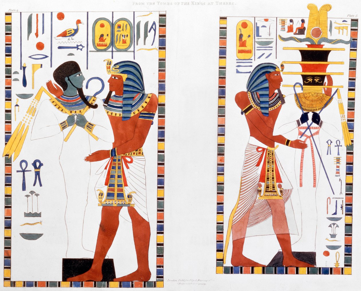 Dois murais dos túmulos dos reis de Tebas, descobertos por G Belzoni, 1820-1822 de Charles Joseph Hullmandel