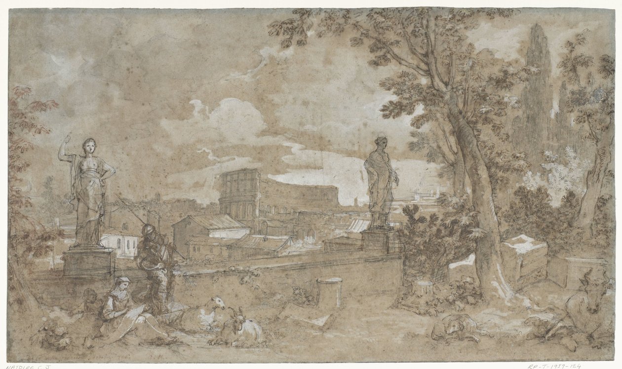 Vista de parte dos Jardins Farnesianos no Palatino, em Roma de Charles Joseph Natoire