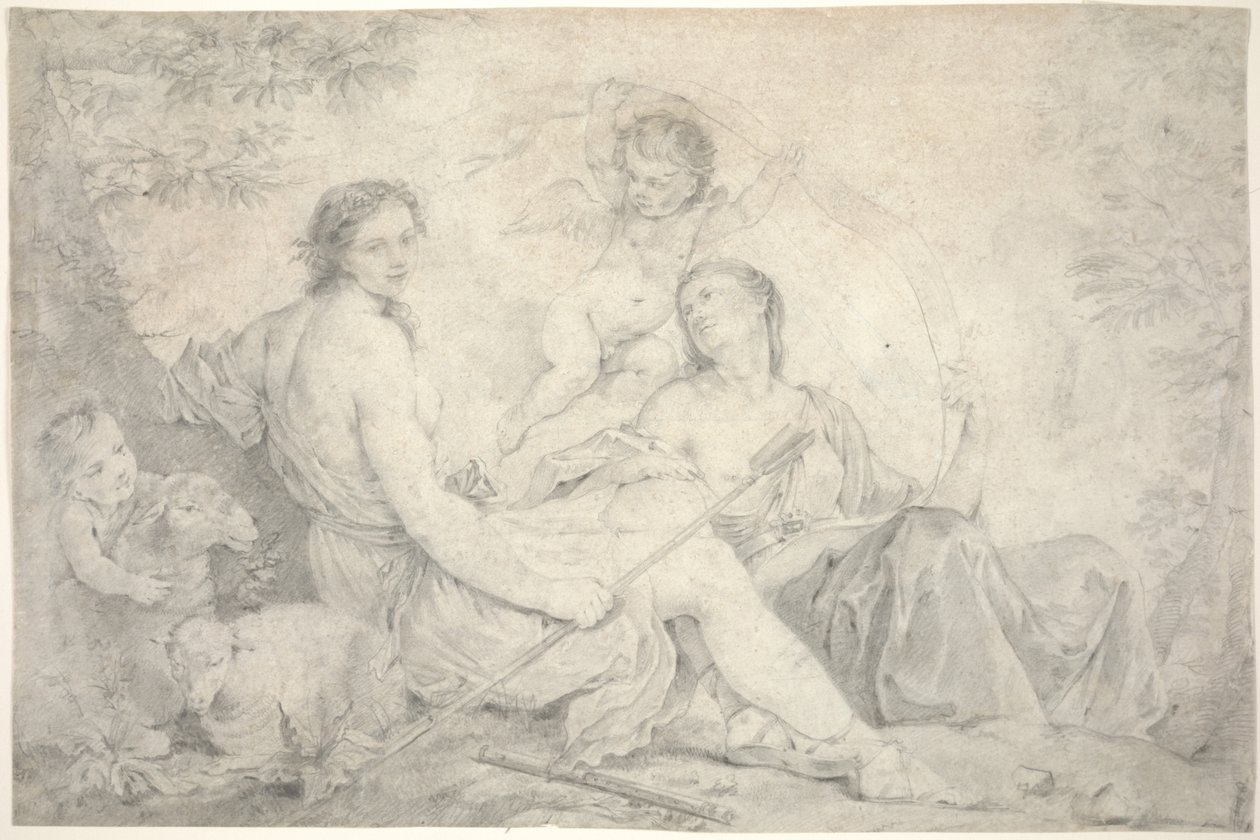 Héstia em uma paisagem mítica, c.1760 (grafite em pergaminho) de Charles Joseph Natoire
