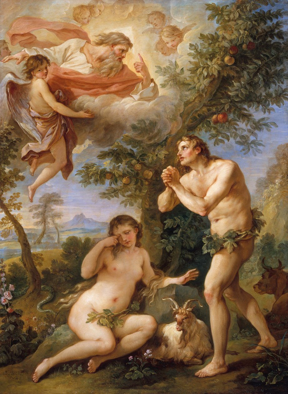 A repreensão de Adão e Eva, 1740. de Charles Joseph Natoire