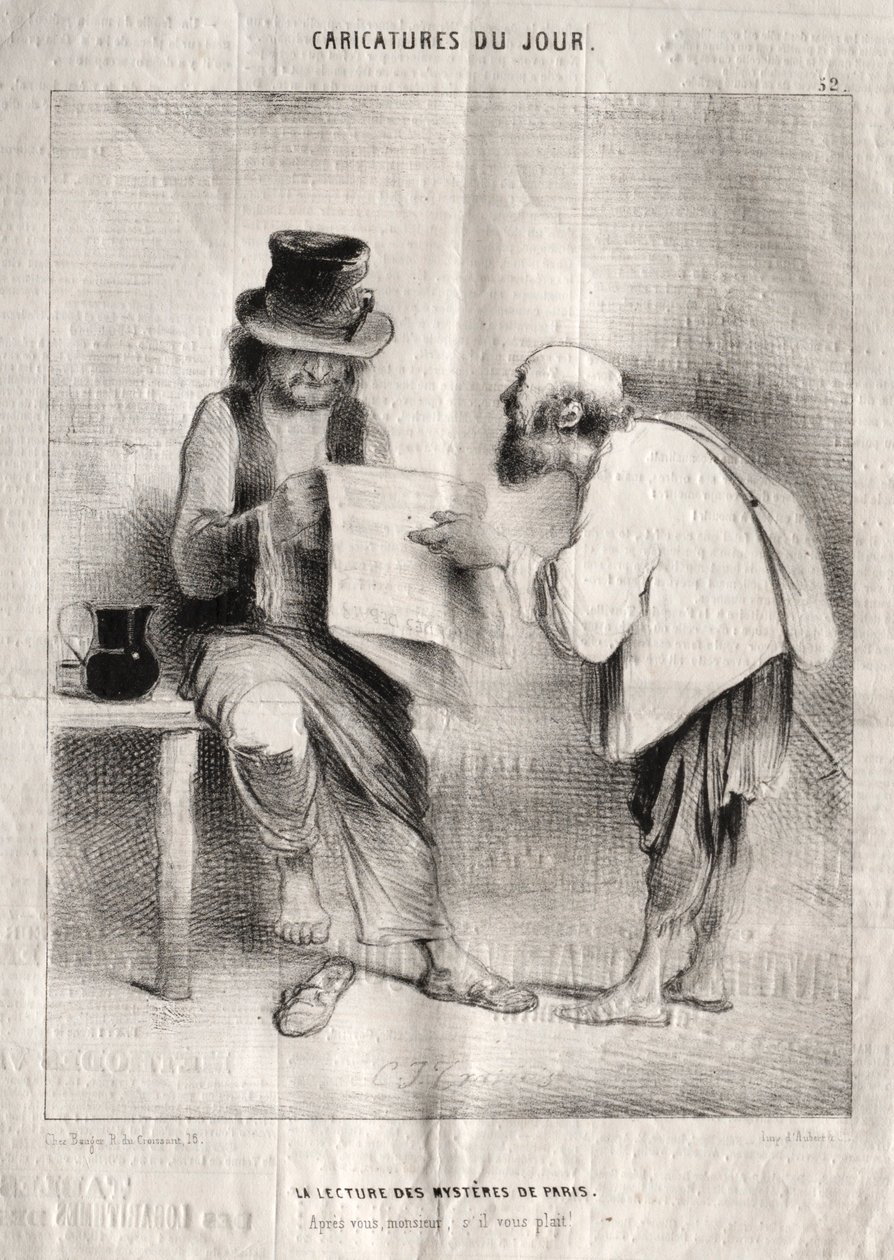 Caricaturas do dia: Lendo os mistérios de Paris. de Charles Joseph Traviès de Villers