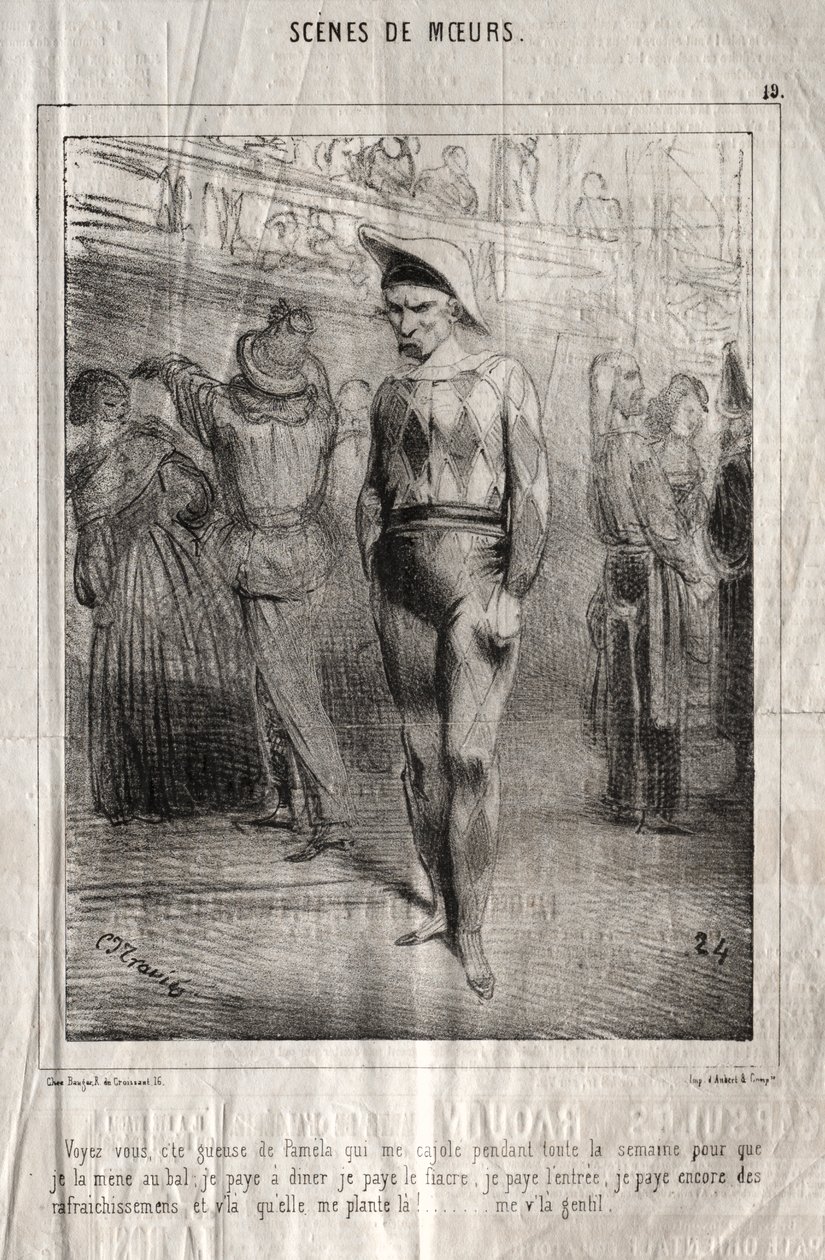 Cenas de boas maneiras: Você vê, é a fila da Pamela que me bajula a semana toda para eu levá-la ao baile... de Charles Joseph Traviès de Villers