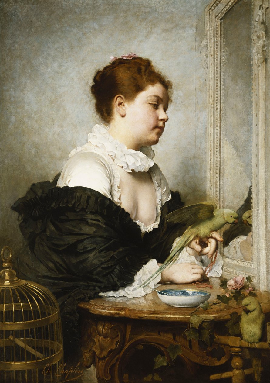 Uma jovem garota com periquitos, de Charles Joshua Chaplin