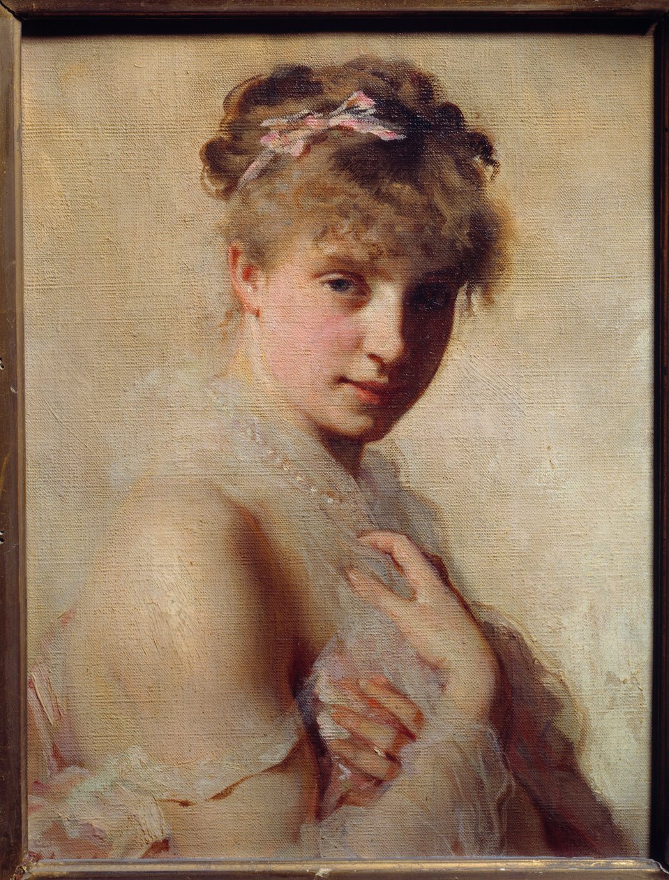 Retrato de uma jovem rapariga. Pintura de Charles Chaplin (1825-1891) de Charles Joshua Chaplin