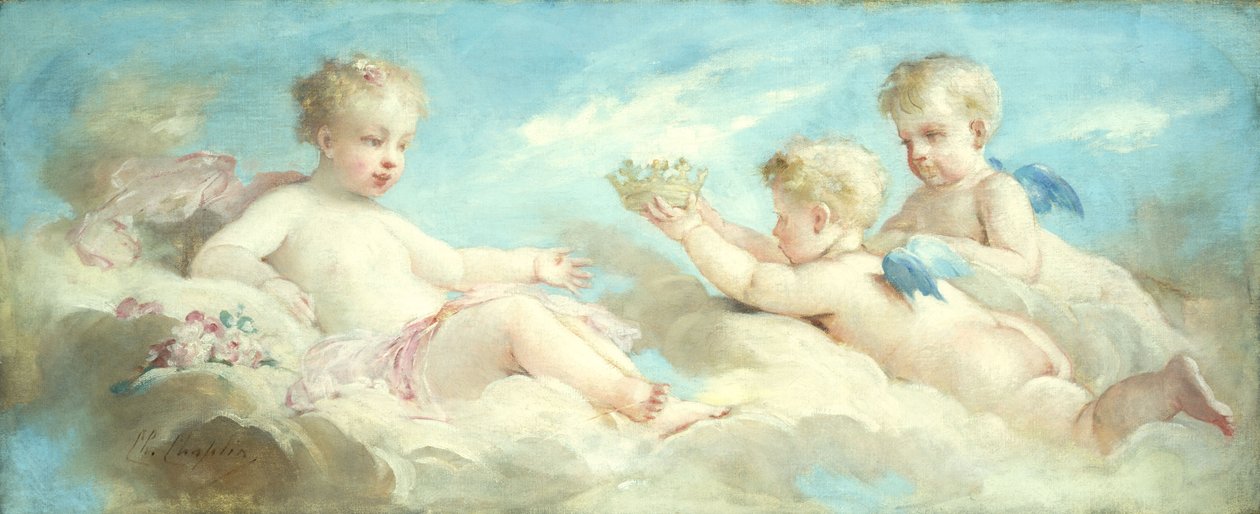 Putti brincando nas nuvens de Charles Joshua Chaplin