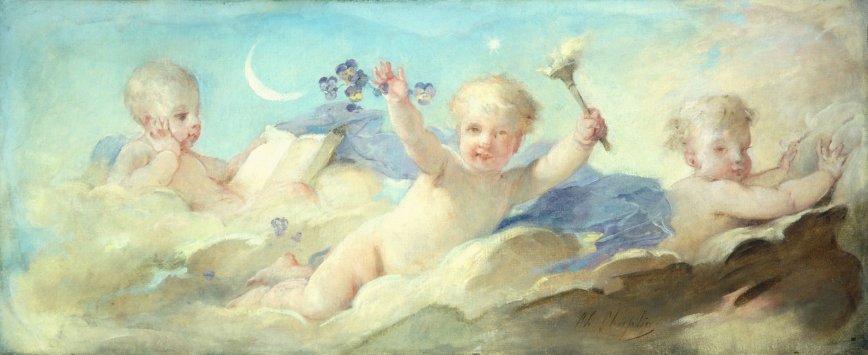 Putti brincando nas nuvens de Charles Joshua Chaplin
