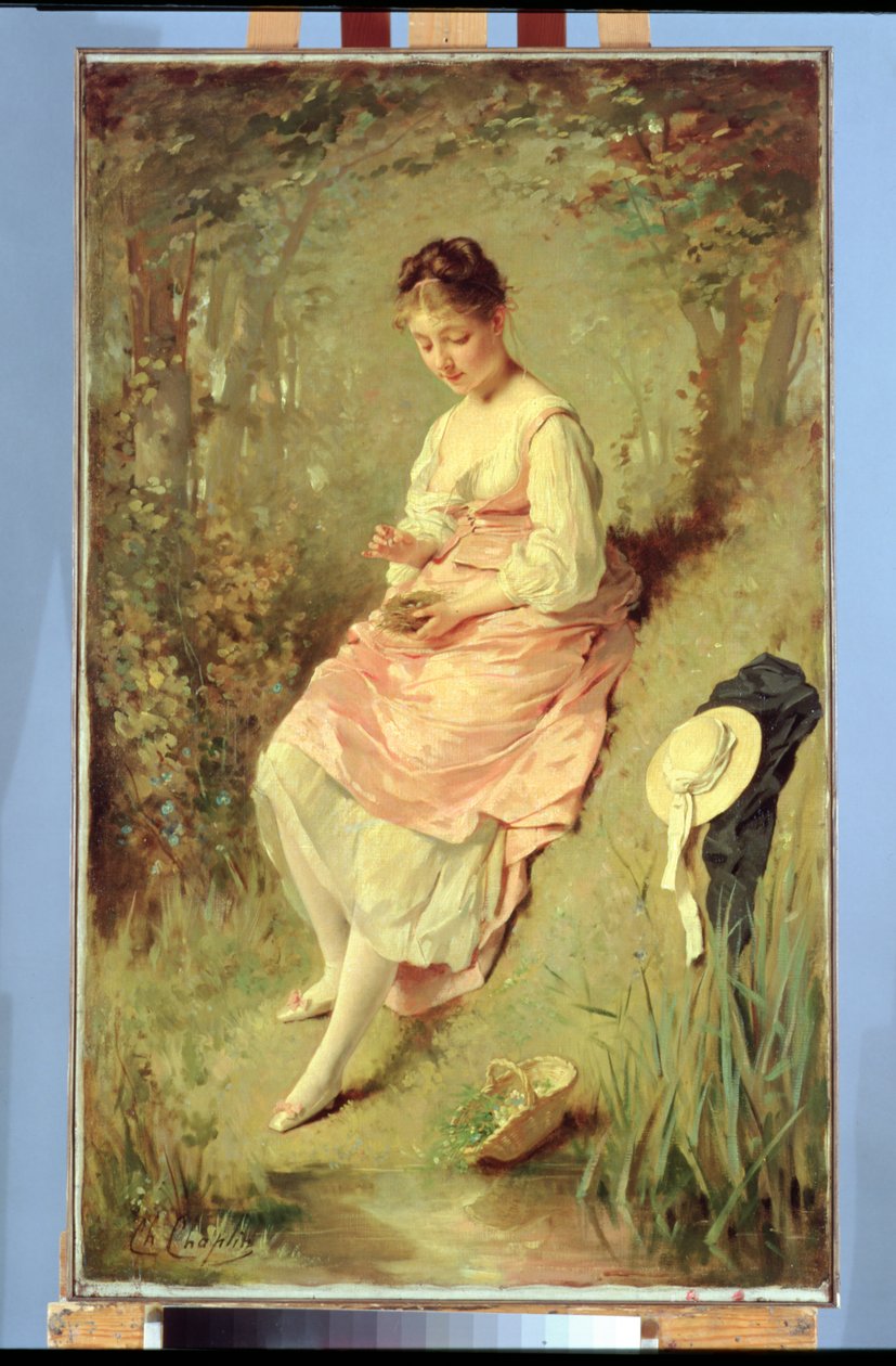 Menina jovem, com, um, ninho, tarde, 1860s de Charles Joshua Chaplin