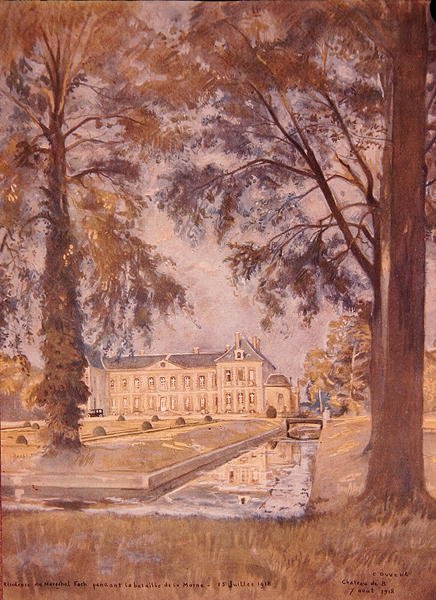 Chateau de Bombon, perto de Melun, França, 7 de Agosto de 1918 (aguarela sobre papel) de Charles Jules Duvent