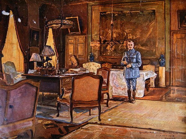 Marechal Ferdinand Foch na sua sede, 7 de Setembro de 1918, Paris (gravura a cores) de Charles Jules Duvent