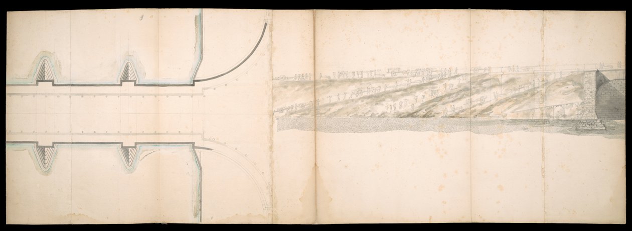 Desenhos da ponte projectada no rio Tamisa em Londres, BL Maps C.49.e.76 de Charles Labelye